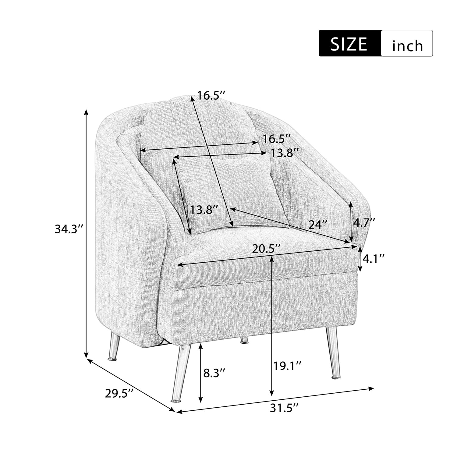 Churanty Barrel Accent Chair Elegant Velvet Tub Chair with Arm,Metal legs and Pillow for Living Room Bedroom,White