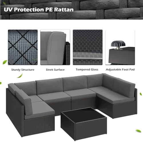 U-MAX 7 Piece Outdoor Patio Furniture Set, PE Rattan Outdoor Wicker Sectional Furniture Chair Set with Cushions and Tea Table