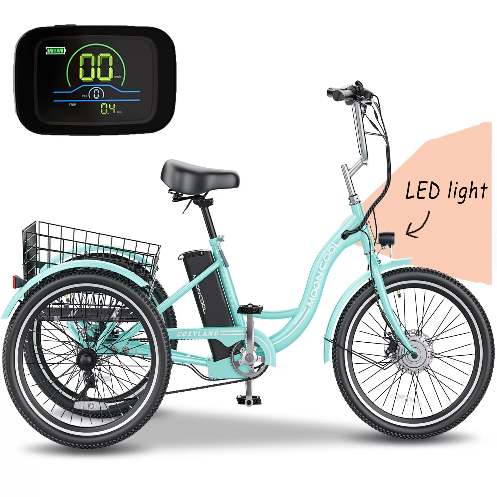Lilypelle Adult Electric Tricycles,3 Wheel Electric Bike,15.5 Mph Electric Trikes for Seniors