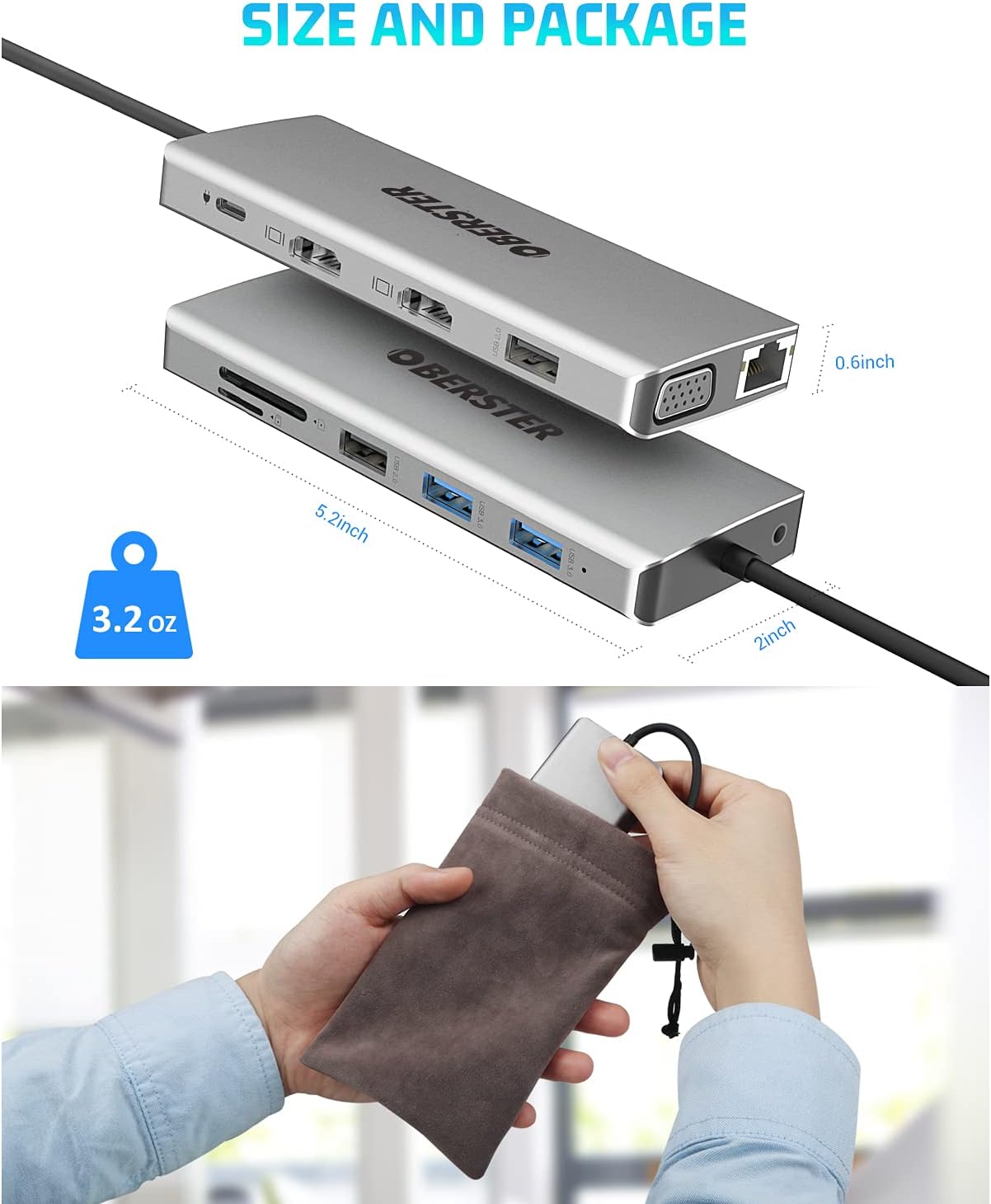 12-in-1 Triple Display Docking Station,OBERSTER USB C Hub Thunderbolt 3 USB C Adapter with Dual HDMI 4K,VGA,Ethernet,USB 3.0,USB 2.0,100W PD