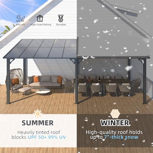 AECOJOY 10&rsquo; x 10&rsquo; Gazebo, Wall Mounted Gazebos Pergola on Clearance, Outdoor Patio Lean to Gazebo Awnings for Deck, Porch