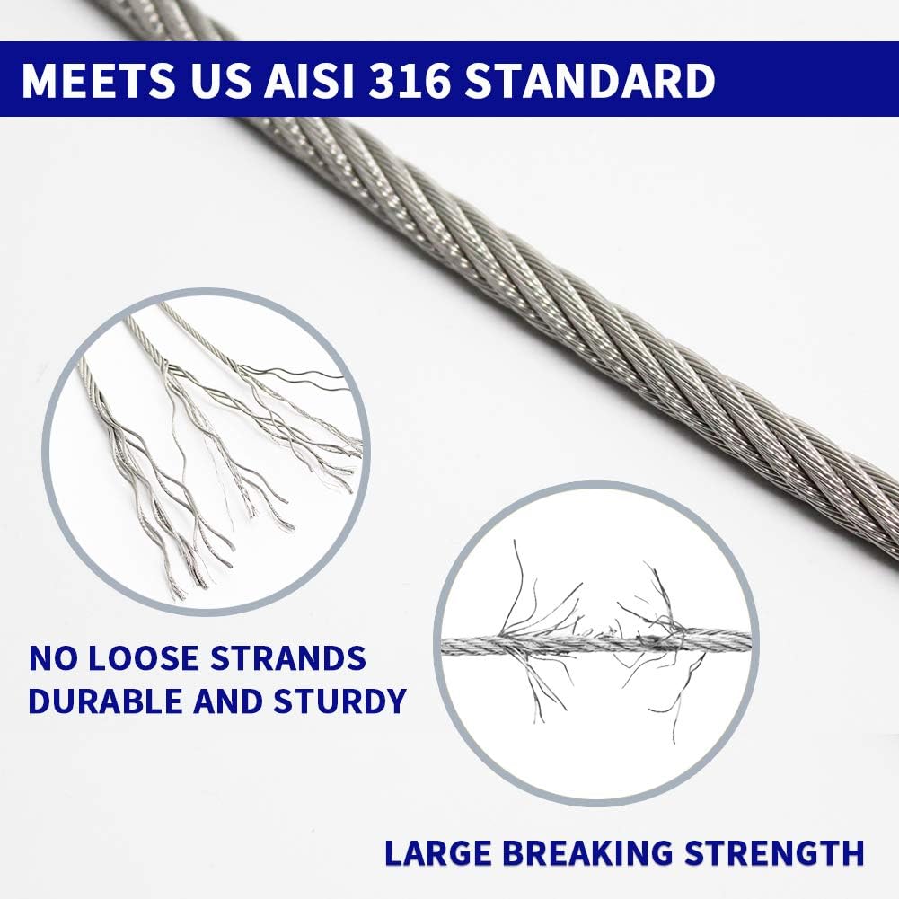 1000FT 1/8" T316 Stainless Steel Cable, Wire Rope Aircraft Cable for Deck Cable Railing Kit, 7 x 7 Strands Construction,DIY Balustrades