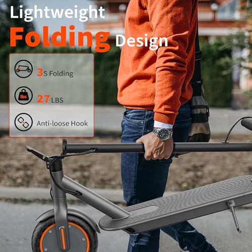 Electric Scooter for Adults with Seat, Folding Commuter E Scooter with 350W Motor, 19MPH Speed, 21 Miles Long Range, Dual Brakes, App Control