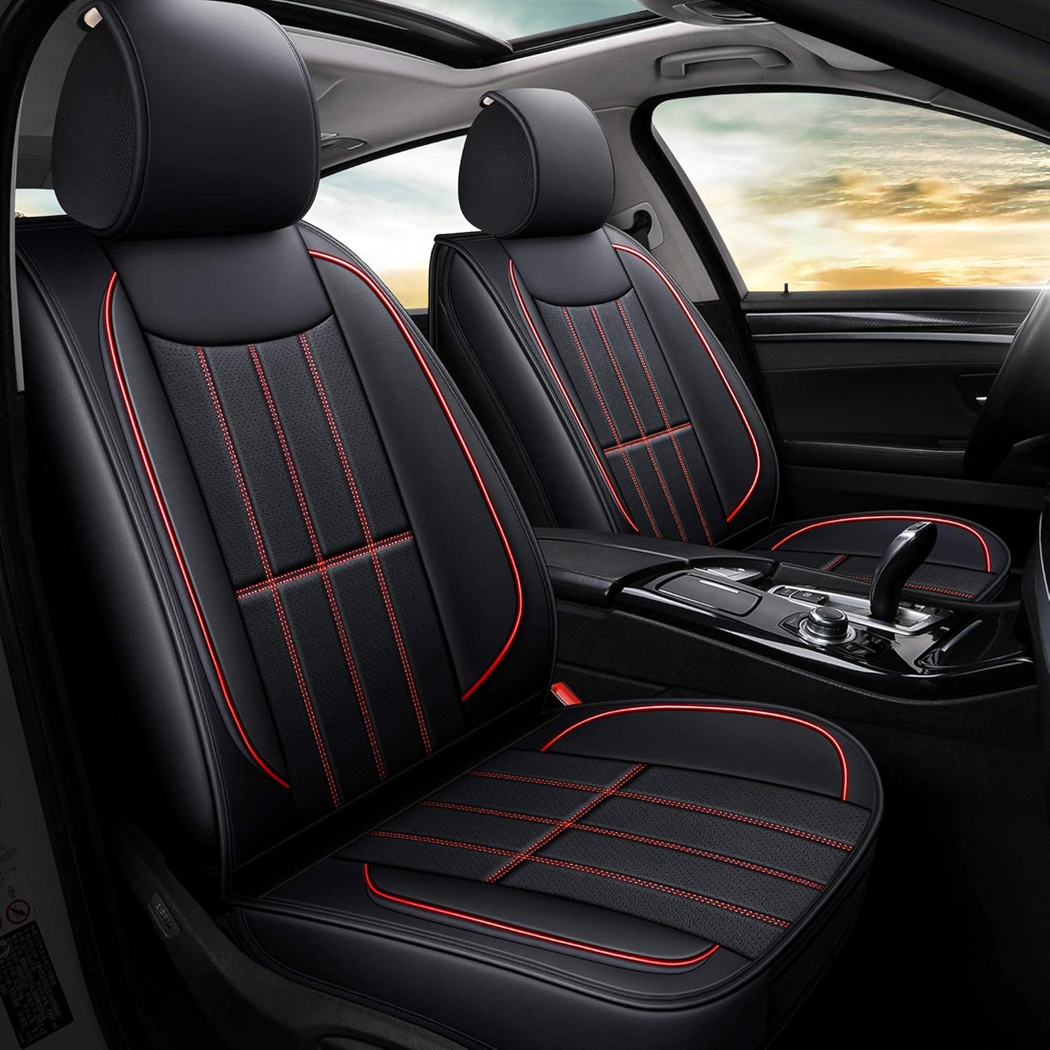 AOOG Leather Car Seat Covers, Leatherette Automotive Vehicle Cushion Cover for Cars SUV Pick-up Truck