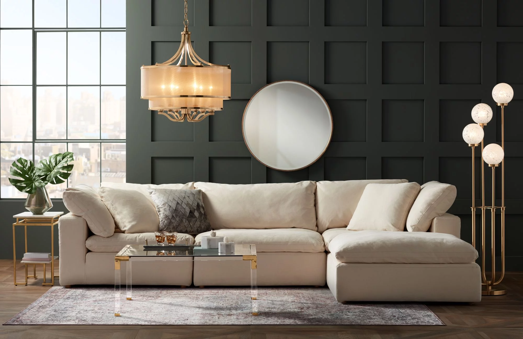 55 Downing Street Hanna Modern Cast Acrylic Square Coffee Table 40" Wide Clear Gold Tempered Glass Tabletop for Living Room Bedroom Bedside Entryway