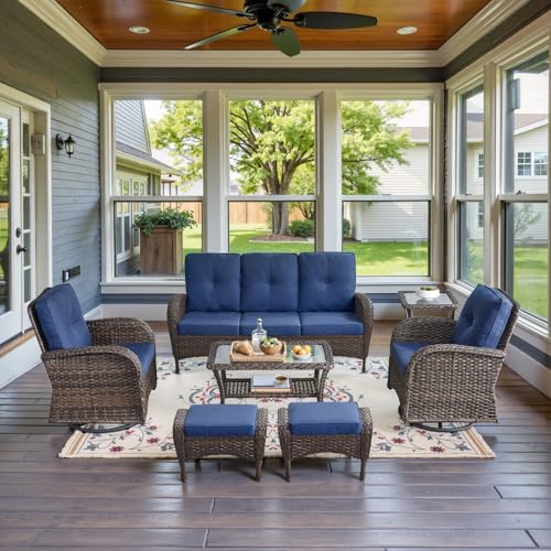 Patio Wicker Chairs Swivel Rocker - Outdoor Swivel Rocking Chairs Set of 2 with Rattan Side Table