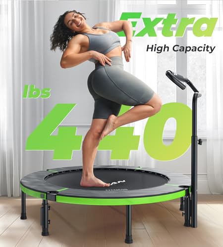 BCAN 40"/48" Foldable Mini Trampoline, Rebounder Trampoline for Adults, U/T Shape Adjustable Foam Handle