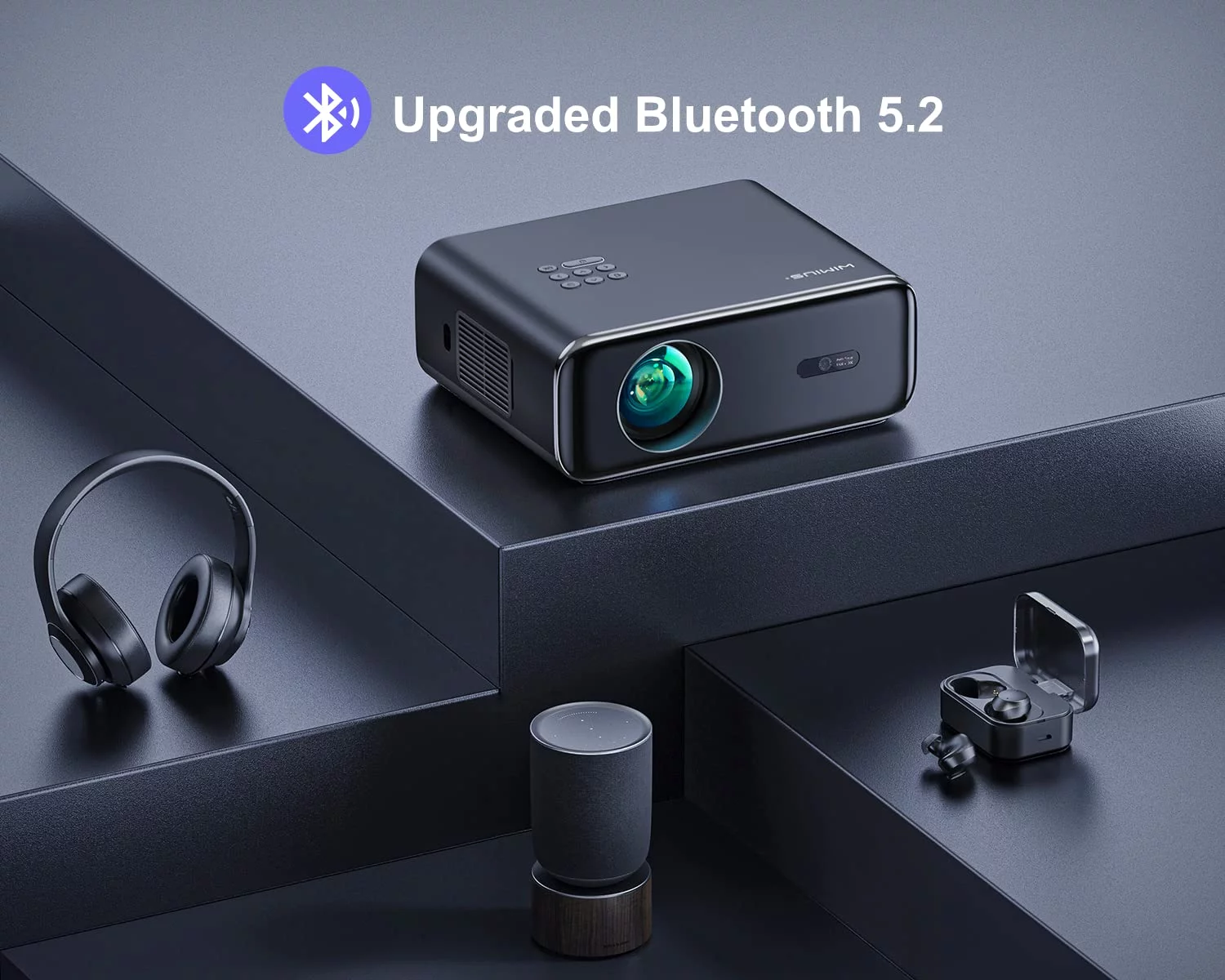 [Auto Focus] Wimius Projector, Native 1080P Projector with WiFi and Bluetooth, Smart Home Movie Projector 4K Support, 300 Large Screen