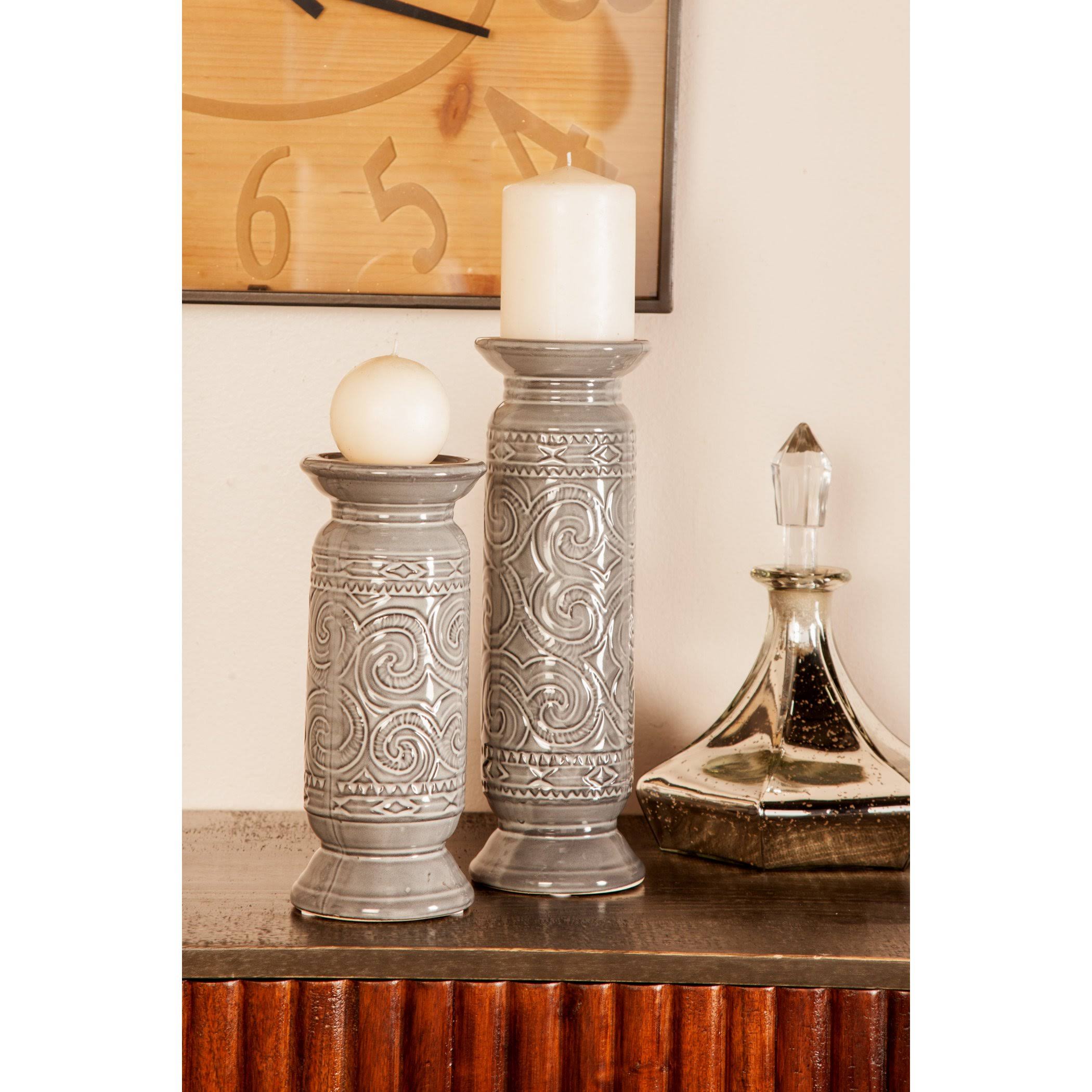 Set of 3 Modern 9, 12 and 15 inch Gray Cylindrical Candle Holders