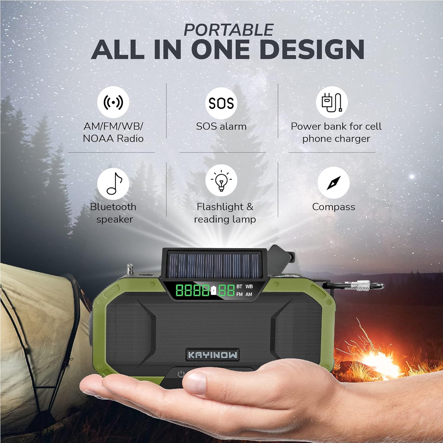 Hand Crank Radio with Bluetooth Speaker – Multifunctional Emergency Radio with Solar Panel,Flashlight,AM