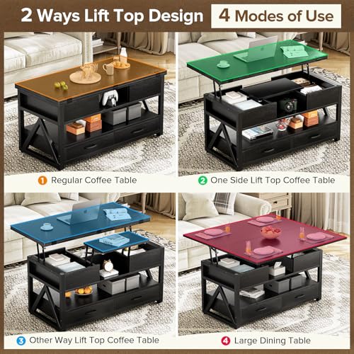40" Lift Top Coffee Table,4 in 1 Multi-Function Lift Coffee Tables with Storage Drawers and Hidden Compartmen