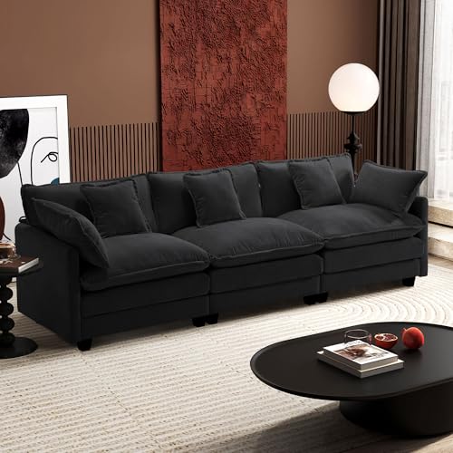 Ihanherry 111.4" U Shaped Modern Cloud Sofa Modular Sectional Couch with 2 Ottoman, 5-Seat Chenille Deep Seat Sofa with Pillow for Living Room