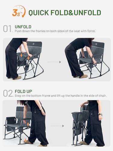 TIMBER RIDGE Folding Rocking Camping Chair, 400lbs Capacity Portable Oversized Outdoor Rocker with Hard Armrests, Cup Holder & Side Pocket