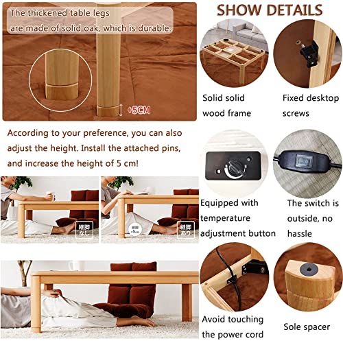 Kotatsu Table Set,Low Table for Sitting on The Floor,Tatami Heating Wood Coffee Tea Tables,with Heater and Blanket,Japanese Stove Desk in Living Room