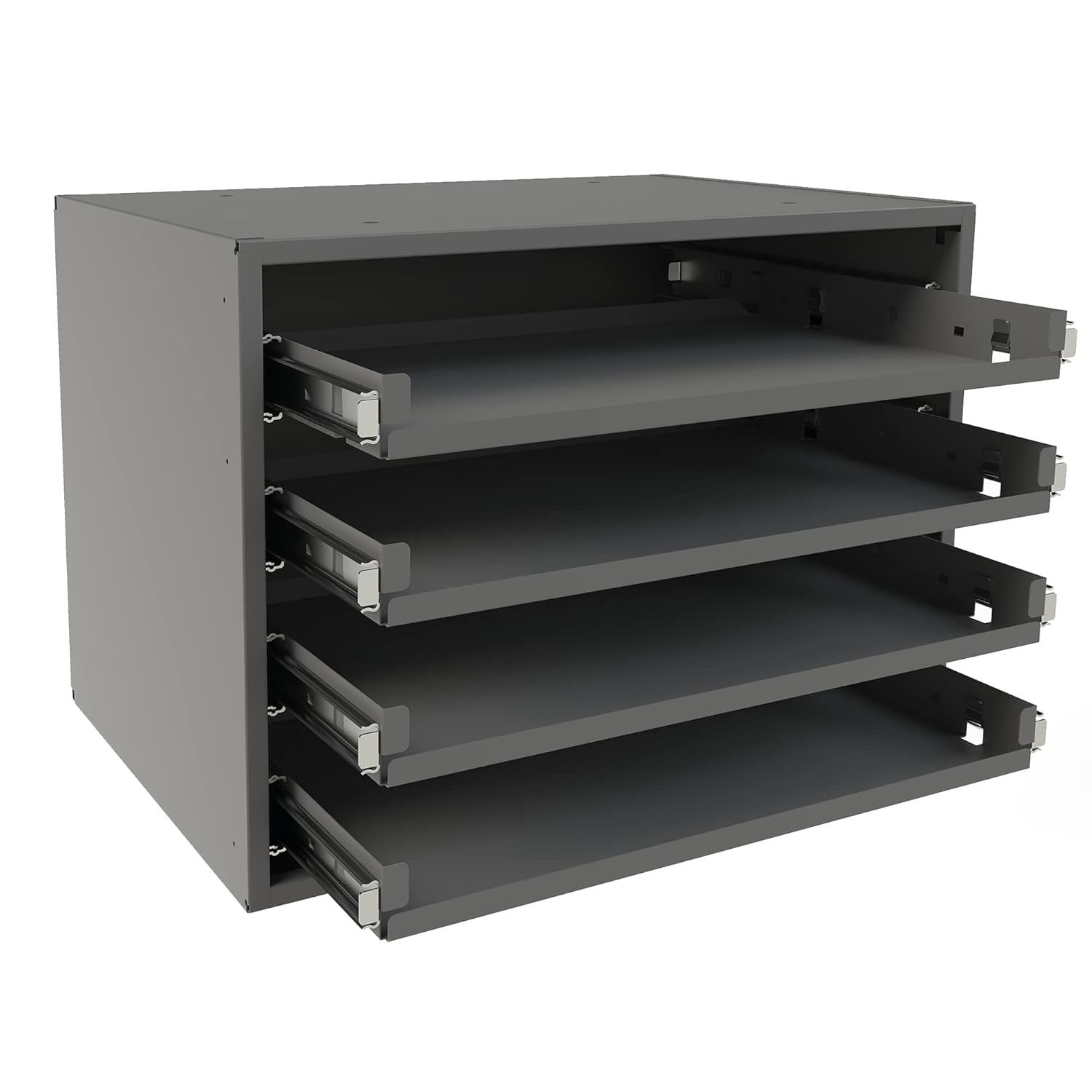 Durham 307B-95 Gray Cold Rolled Steel Bearing Rack for 4 Small Metal Compartment Boxes, 15-9/16" Width x 11-5/16" Height x 11-7/8" Depth