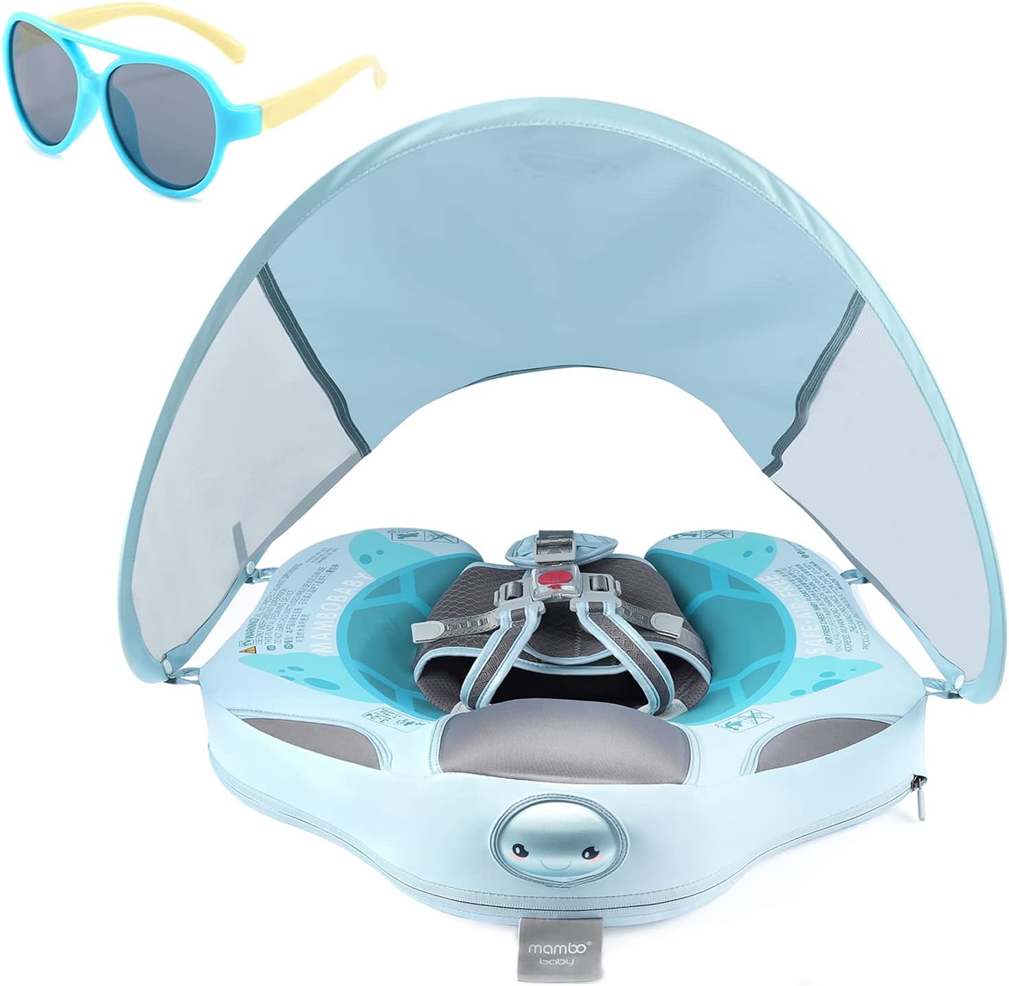 Baby Floats for Pool with Canopy Removable UPF 50+ UV Sun Protection Canopy，Mambobaby Infant Pool Float Non Inflatable Soft Skin-Friendly Leather