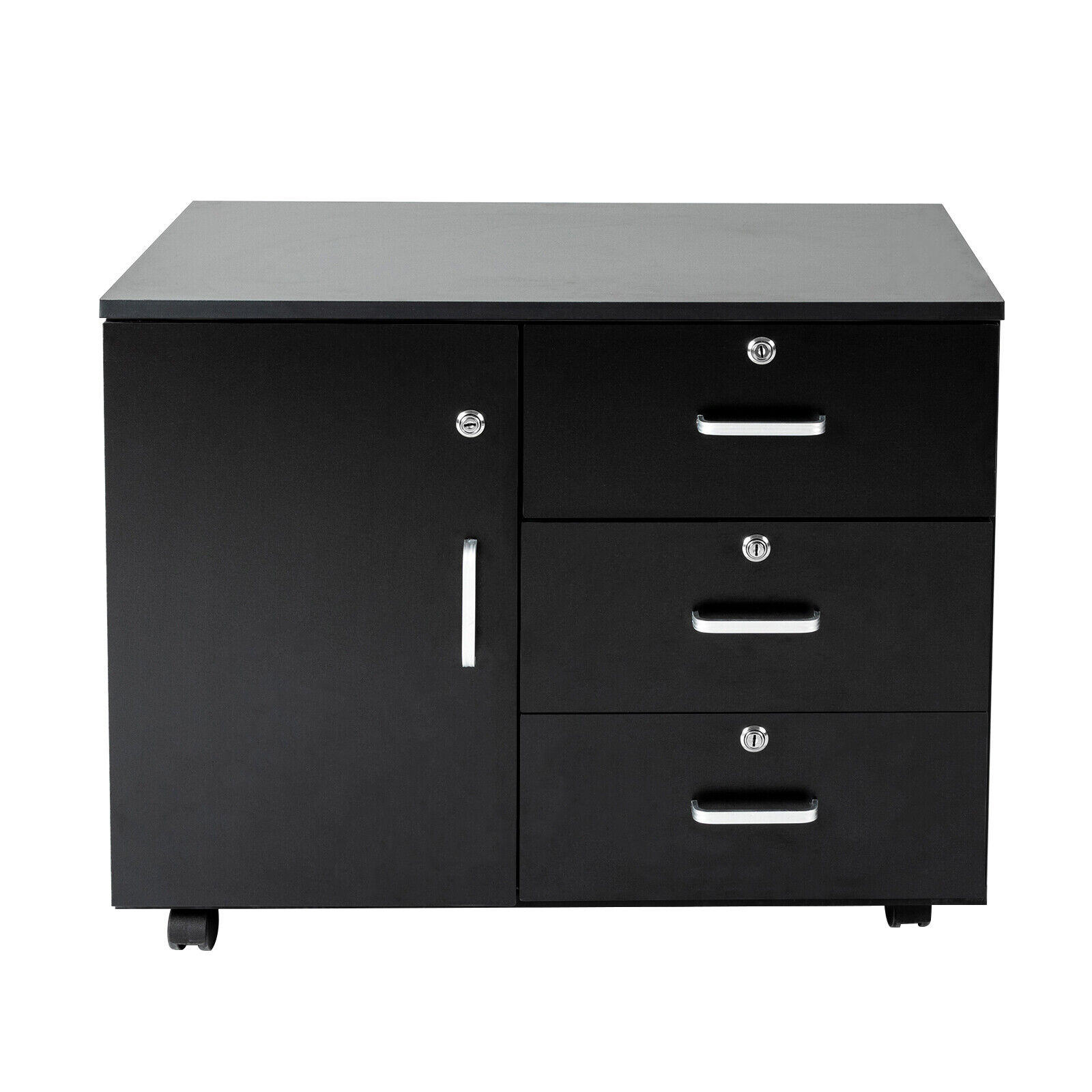 3-Drawer MDF Dresser Chest with Door Mobile File Storage Cabinet Printer Stand