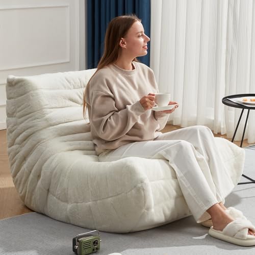 Bean Bag Chairs for Adults Giant Bean Bag Chair Memory Foam BeanBag Chair Big Bean Bag Sofa with Filler Faux Fur Fireside Beanbags Lazy Sofa for