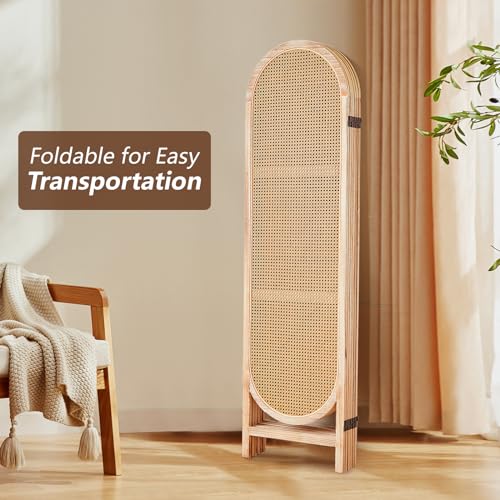 3 Panel Room Dividers and Folding Privacy Screens, Hand-Made Rattan Room Divider with Bi-Directional Hinge