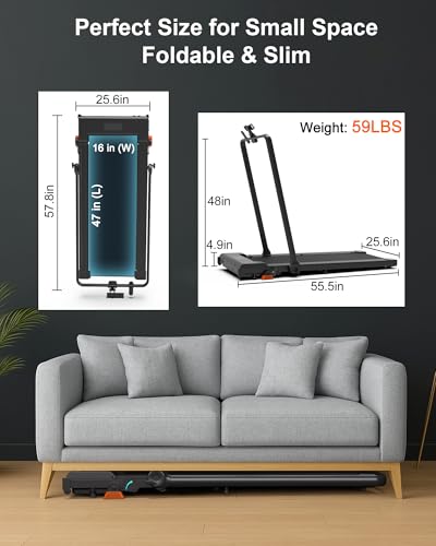 Lichico Walking Pad Under Desk Treadmill，Portable Small Treadmills for Home and Office，Super Quiet Brushless Motorized Walking Jogging Running