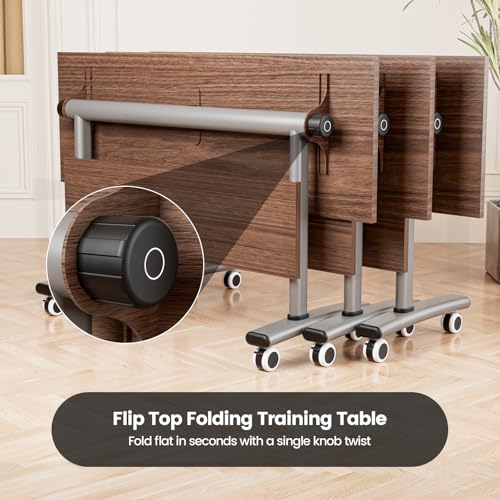 Commercial-Grade Flip-Top Folding Conference Table with Lockable Wheels - Heavy-Duty Mobile Steel Frame Desk for Office, Classroom, Event