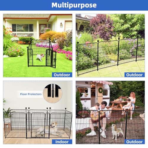 ADAVIN Tall Garden Fence with Gate, 48 in(H) 8 Panels Heavy Duty Iron Metal Animal Barrier Fence, Indoor Dog Playpen, Temporary Fencing