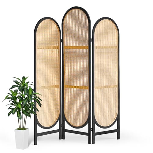 Room Divider 4 Panel, Folding Privacy Screen, Foldable Wood Divider Room Dec, Rattan Room Divider, Portable Partition Screen