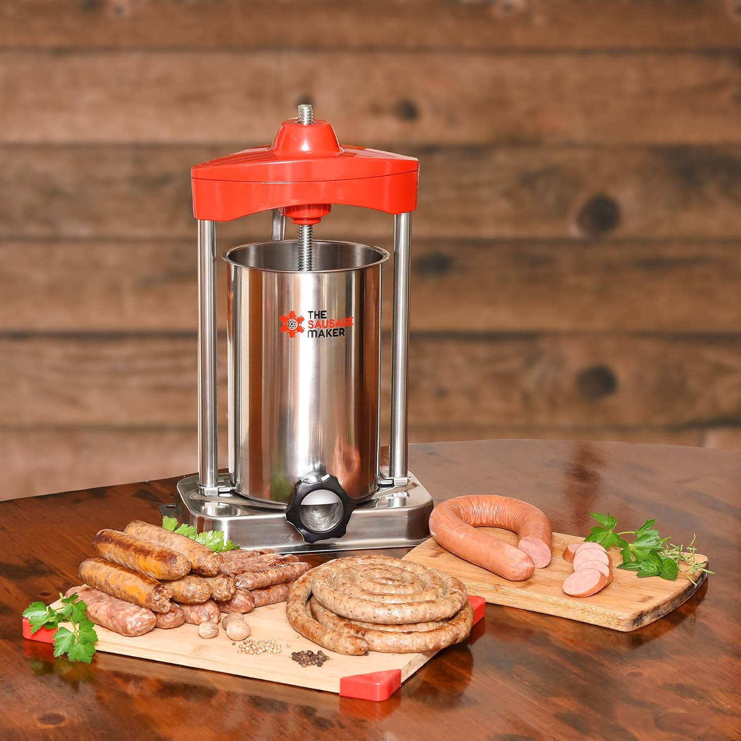 The Sausage Maker - 10 lb. Heavy Duty Vertical Sausage Stuffer - Includes Stuffing Tubes - Stainless Steel Frame, Metal Gears