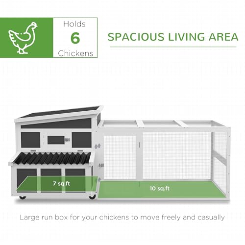 PawHut Wooden Chicken Coop, Chicken Tractor for 6 Chickens, Outdoor Poultry Cage Rabbit Hutch Duck Coop Hen House with Nesting Box, Tray, Windows