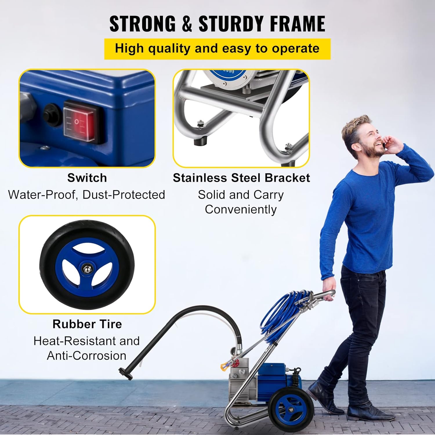 VEVOR Airless Paint Sprayer, 1500W High Efficiency Cart Airless Paint Sprayer, 1GPM 50FT Hose Paint Sprayer,Decreases Overspray by up to 55%