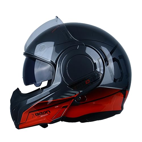 BEON Full Face Motorcycle Helmet DOT Approved, 180° Reversible Chin Guard Modular Pilot Helmet with Anti-Fog Dual Visors for Adult Men Women (S-XXL)