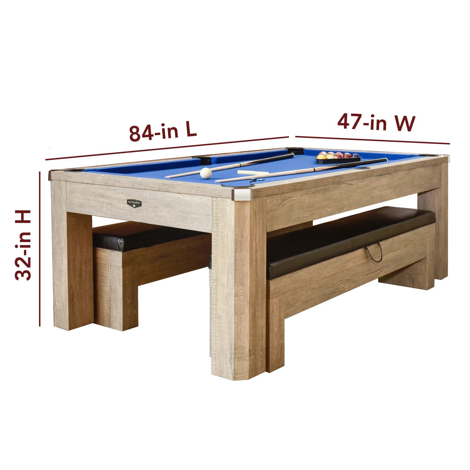 Hathaway Newport 7-ft Pool Table Combo Set with Benches - Rustic Gray Finish