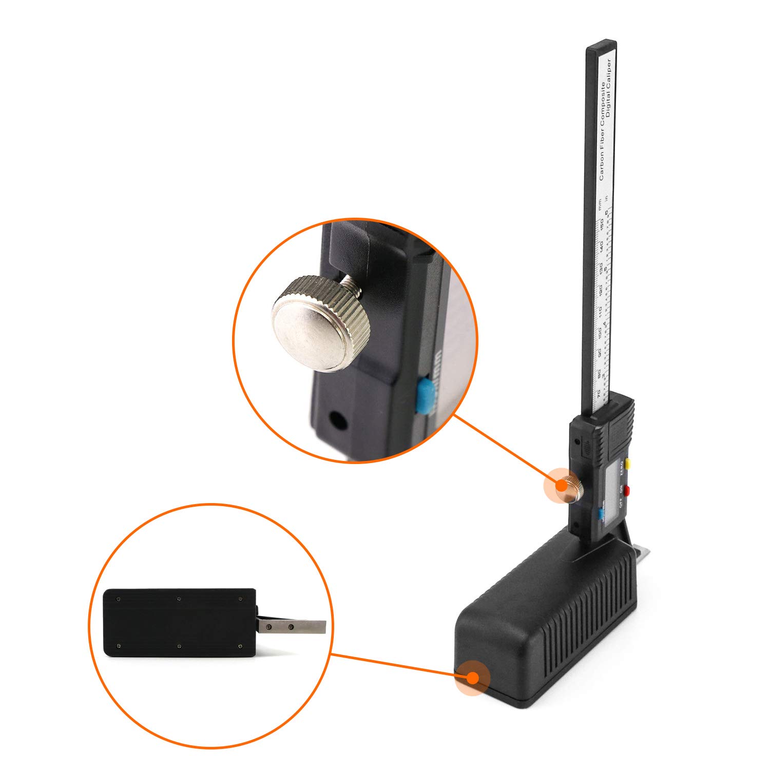 QWORK Height Gauge, 0-150mm Digital Display Height Aperture Caliper Gauge Measuring Tools with Magnetic Self Standing Feet Base