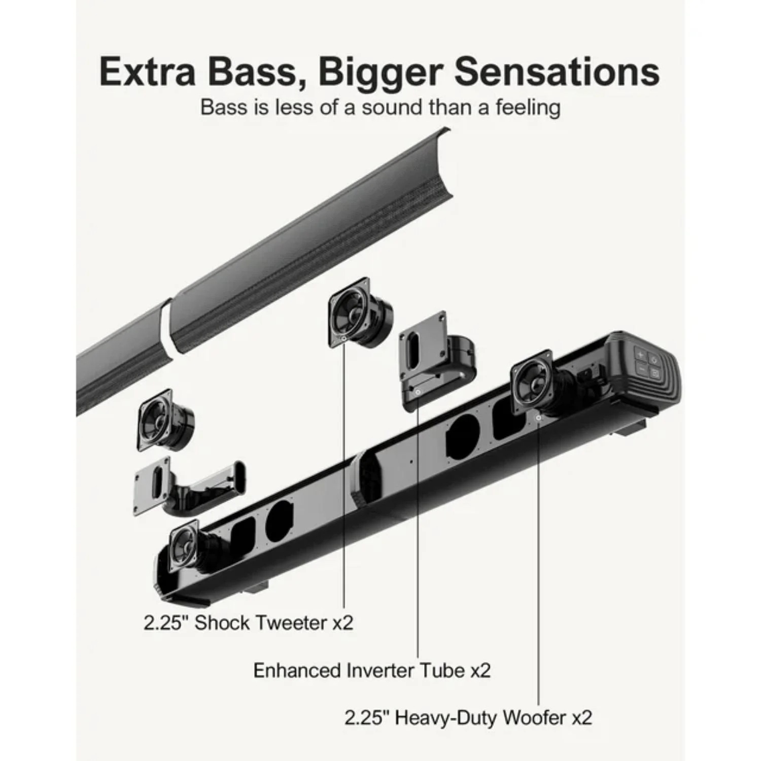 ULTIMEA 2.2ch Sound Bar for TV, Built-in Dual Subwoofer, 2 in 1 Separable Bluetooth 5.3 Soundbar , Bassmax Adjustable TV Surround Sound Bar