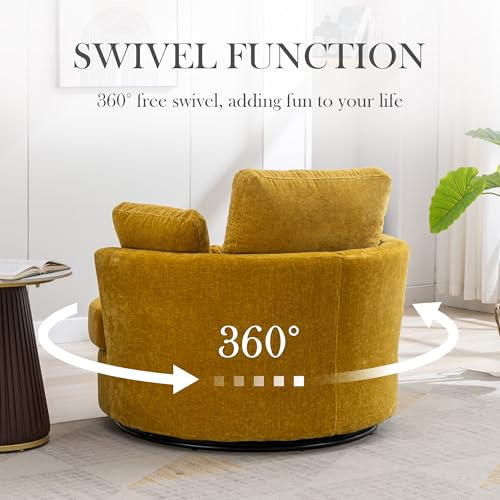 Aoiy & Wifon 42.2" W Oversized Swivel Barrel Chair with Ottoman, Upholstered Round Accent Chair with Storage Ottoman, Chenille, Beige