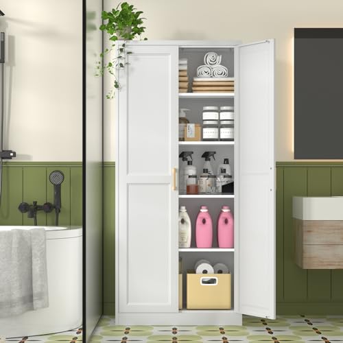 Pantry Cabinet, 71 Inch Tall Kitchen Storage Cabinet, Metal Pantry Cabinet with Doors and Adjustable Shelves, Black Food Cupboard