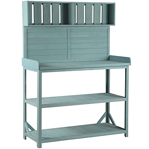 Merax 66" Large Outdoor Farmhouse Wooden Potting Bench Table, Garden Workstation with 2 Drawers, Cabinet, and Open Shelves for Backyard, Mudroom