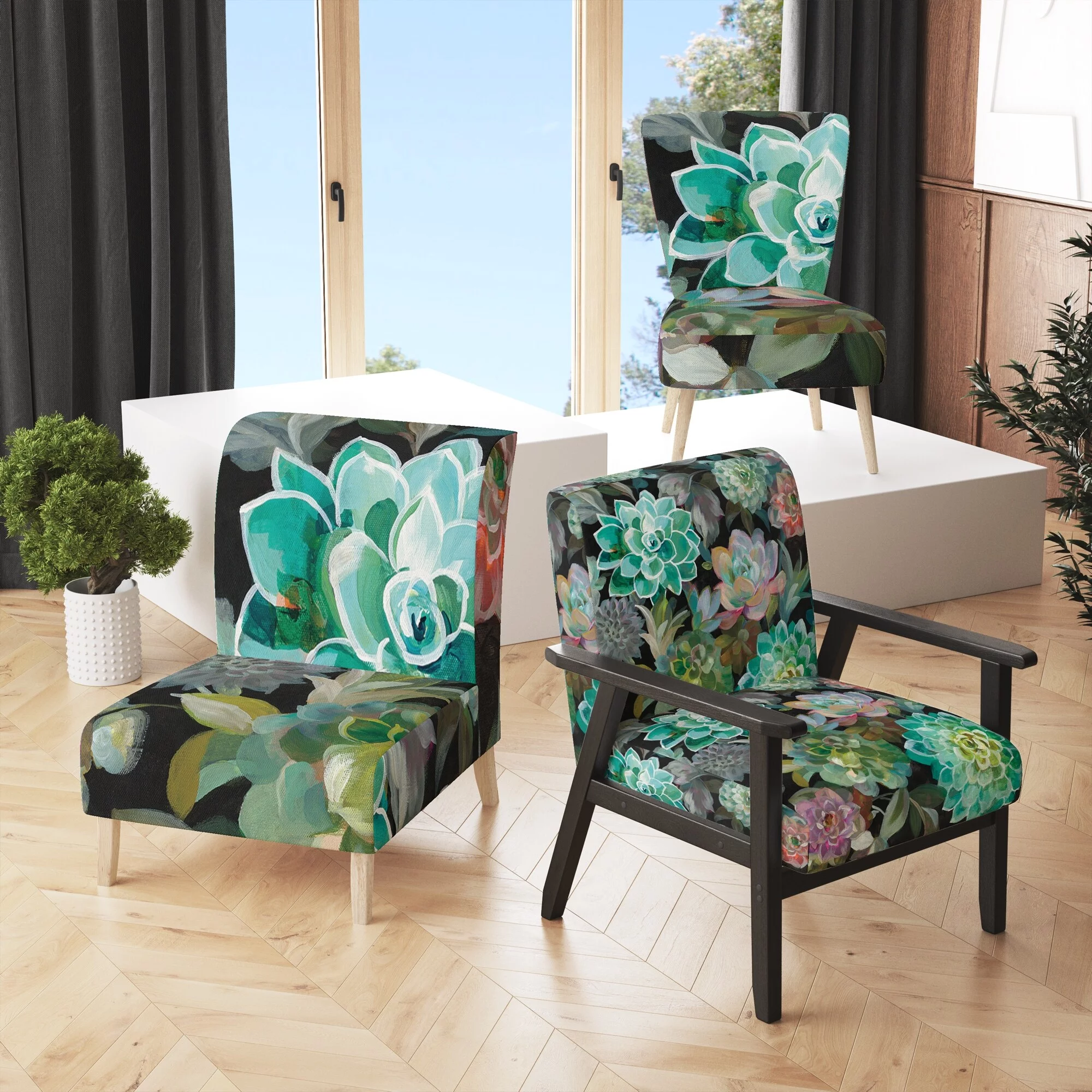 Designart "Floral Succulents" Upholstered Traditional Accent Chair - Arm Chair