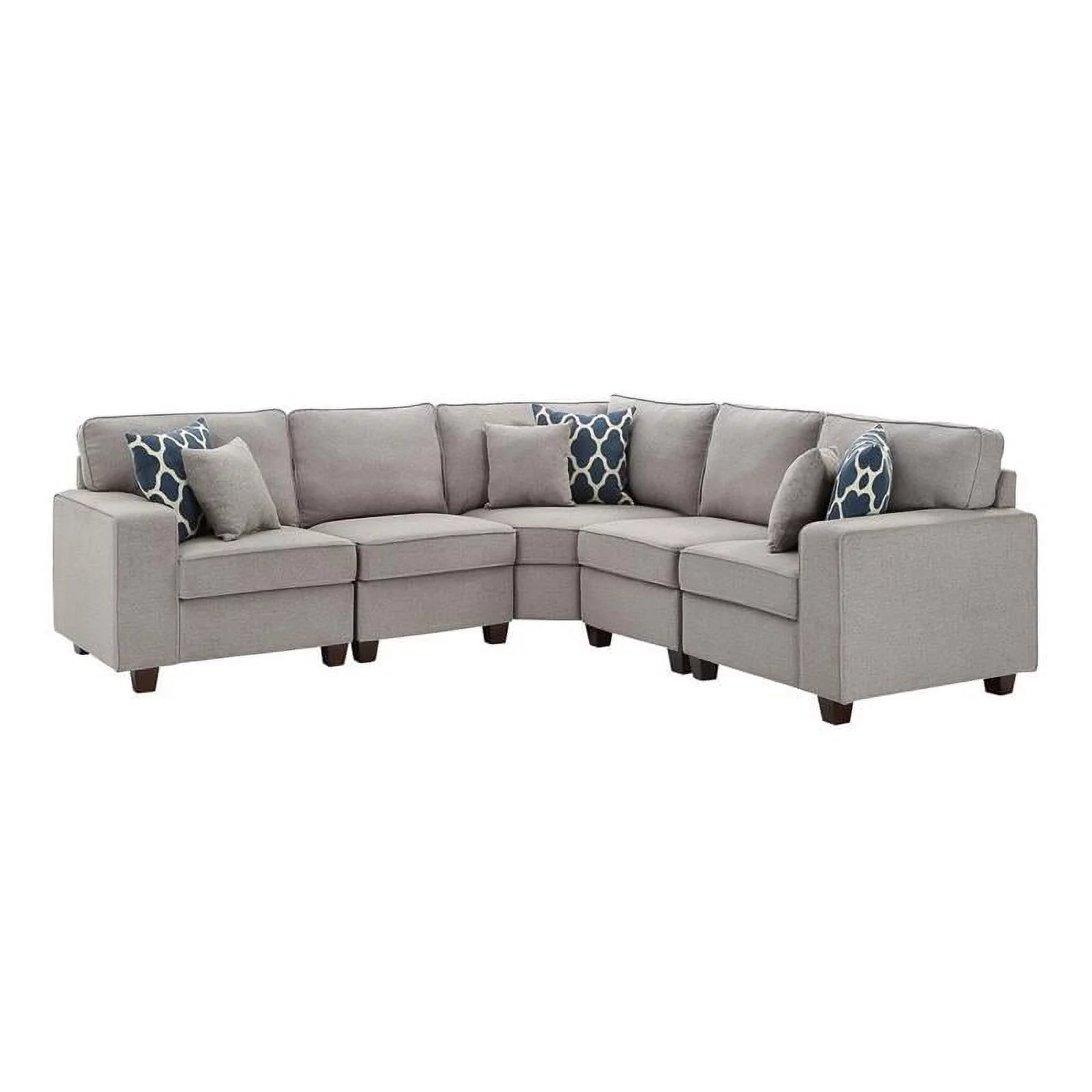 Bowery Hill Modern 6-PC Fabric Modular Sectional Sofa with Ottoman in Light Gray