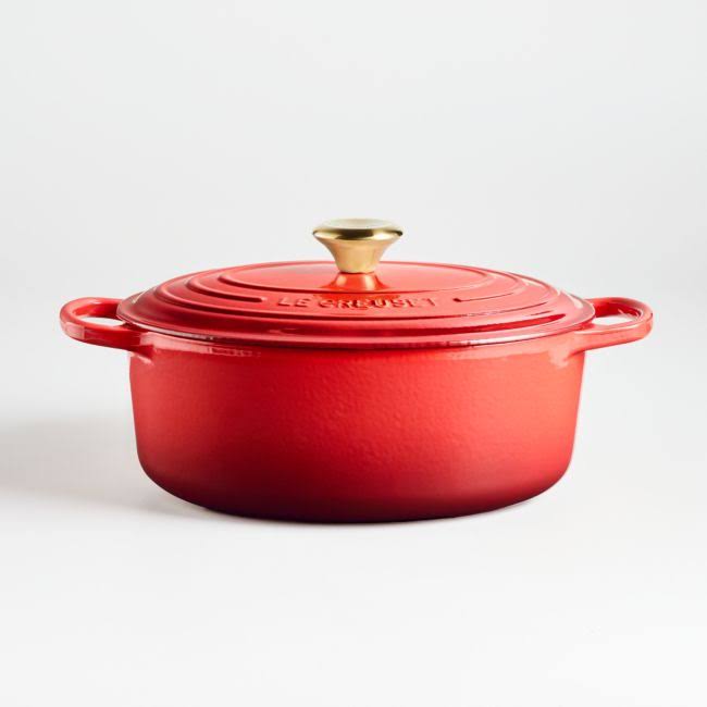 Le Creuset 6.75 qt. Enameled Cast Iron Signature Oval Dutch Oven (Cerise with Gold Knob)