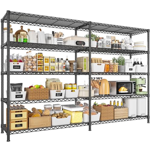 REIBII 73''W Storage Shelves Load 1650 LBS Metal Shelving 5-Tier Wire Shelving Unit for Storage Rack Adjustable Heavy Duty Metal Shelves for Pantry