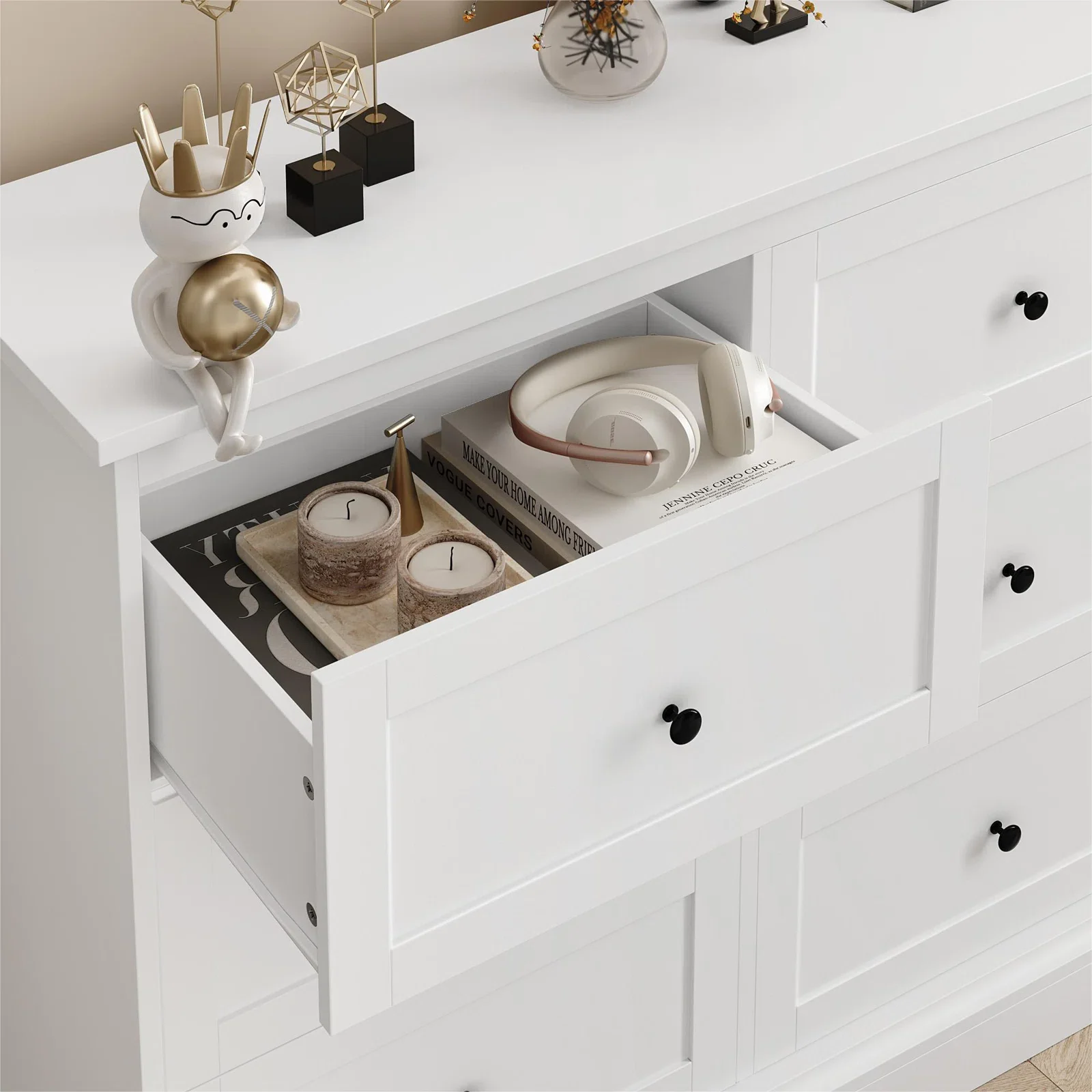 Homfa White Dresser with 6 Drawer , 42.5 Wide Double Dresser for Bedroom, Wooden Dresser Chest of Drawers