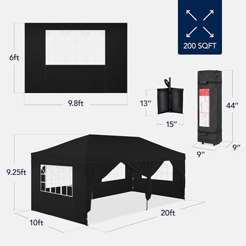 Best Choice Products 10x20 Party Tent, Heavy Duty Waterproof Large Outdoor Event Easy Pop Up Canopy Shelter w/Sidewalls, 1-Button Setup, Wheeled Case