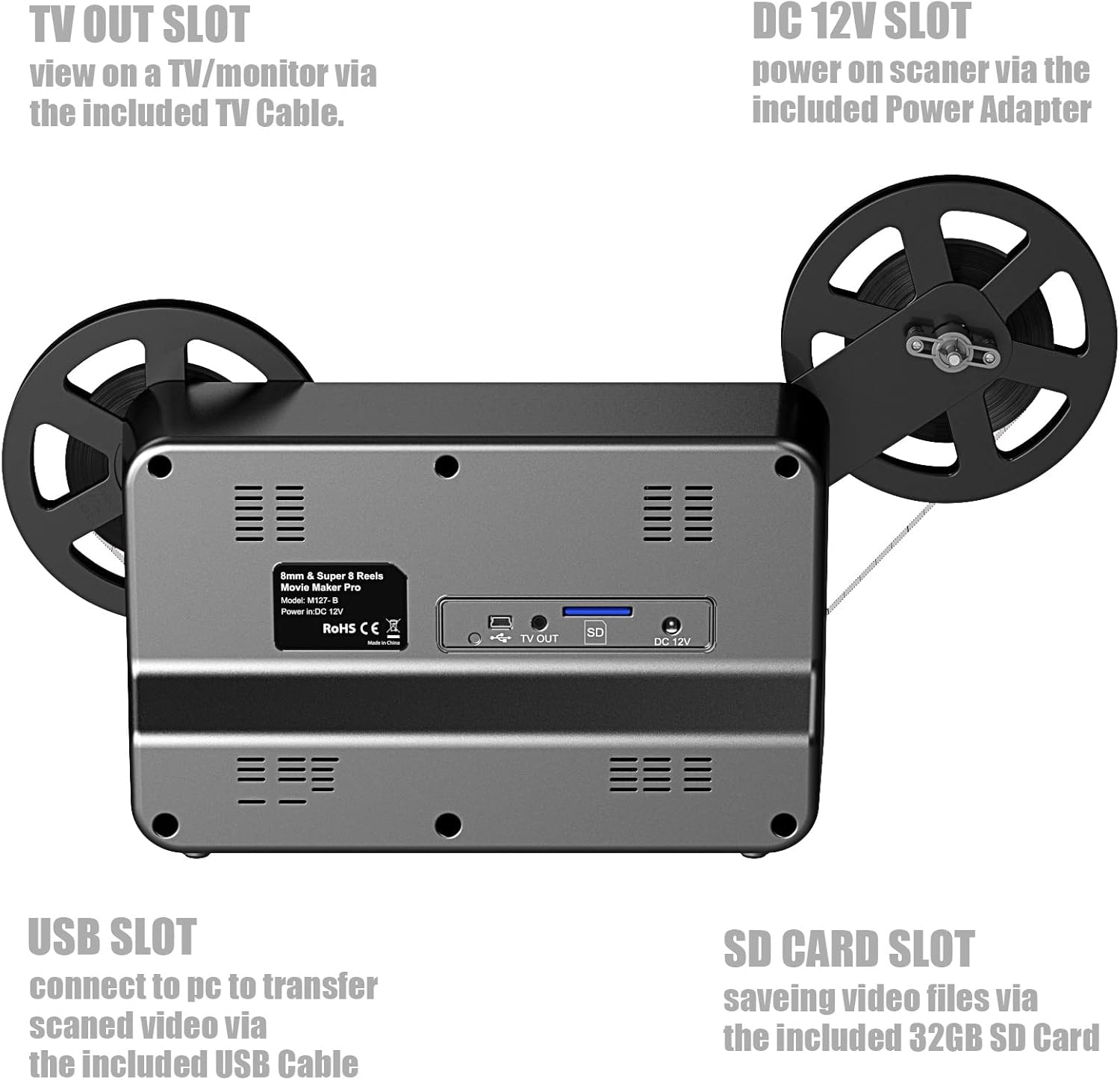 8mm & Super 8 Reels to Digital MovieMaker Film Scanner Converter, Pro Film Digitizer Machine with 2.4 LCD