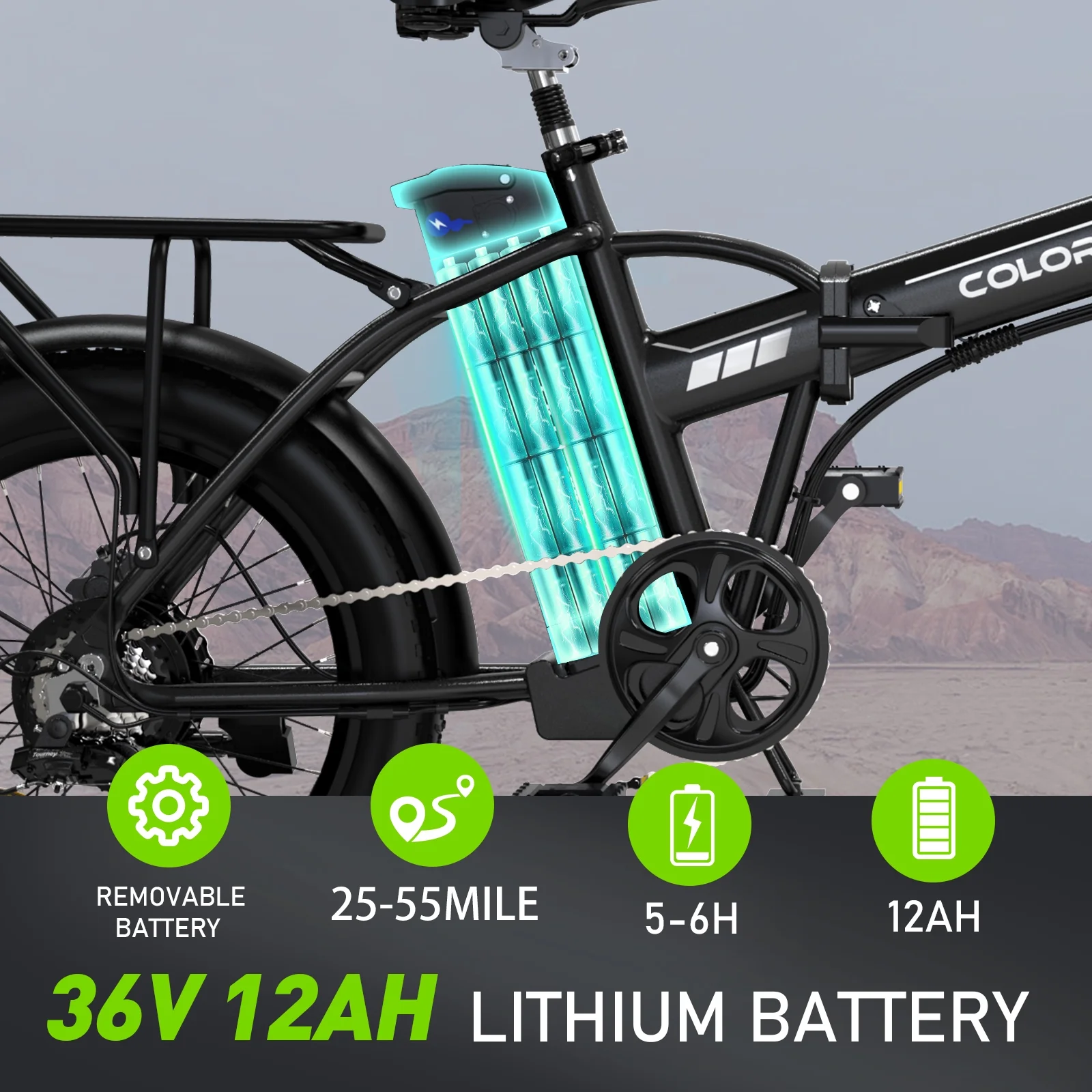 COLORWAY 20鈥漍3.0 Fat Tire Electric bicycles, Foldable Mountain Snow Beach Electric bike ebike with 500W/36V/12Ah Battery, Shimano 7-Speed e bicycle