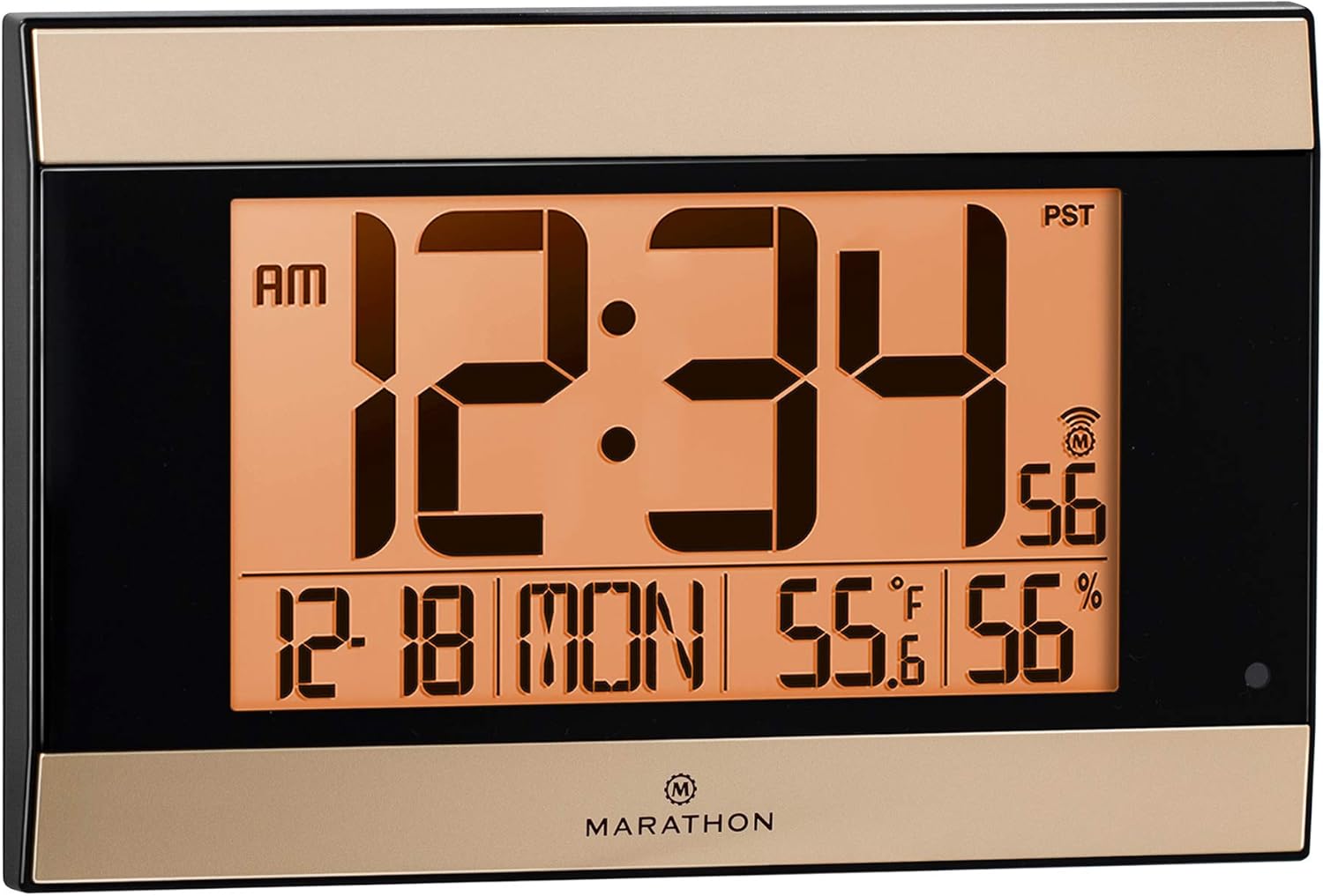 Marathon Large Atomic Wall Clock with Auto Backlight, Calendar, Temperature, and Humidity - Batteries Included - CL030052