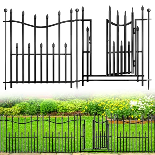 8 Panels No Dig Decorative Garden Fence, 40in(H)×17.6ft(L) Heavy-Duty Rustproof Metal Panels, Outdoor Dog Barrier for Yard & Patio, Landscape
