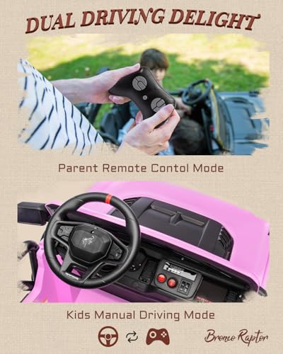 24V Ride on Toys for Big Kids, Licensed Ford Bronco Raptor 2 Seater Ride on Cars with Remote Control, Ride on Truck w/ 4-Wheeler Suspension, 3 Speeds