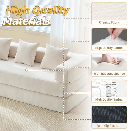 Convertible Sleeper Sofa Bed with Cylindrical Pillow, Corduroy Folding Mattress Couch with Fixed-Shape Frame