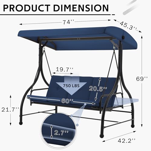 U-MAX Porch Swing Chair with Adjustable Backrest&Canopy